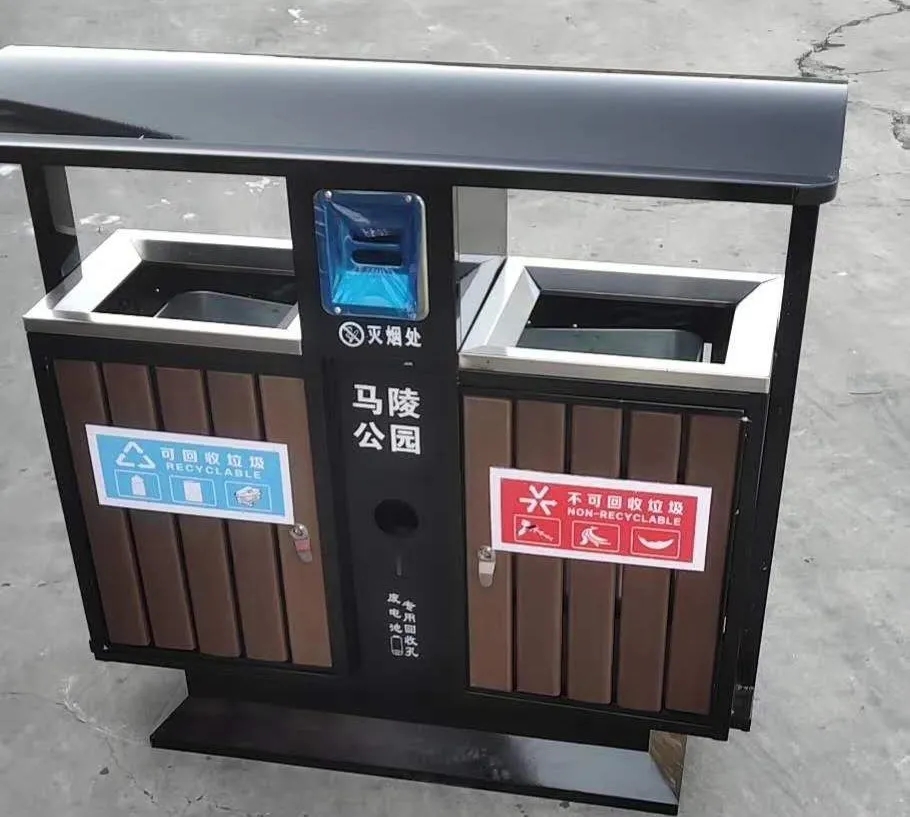 臨潼馬陵公園這款鋼木兩分類垃圾桶你看看！